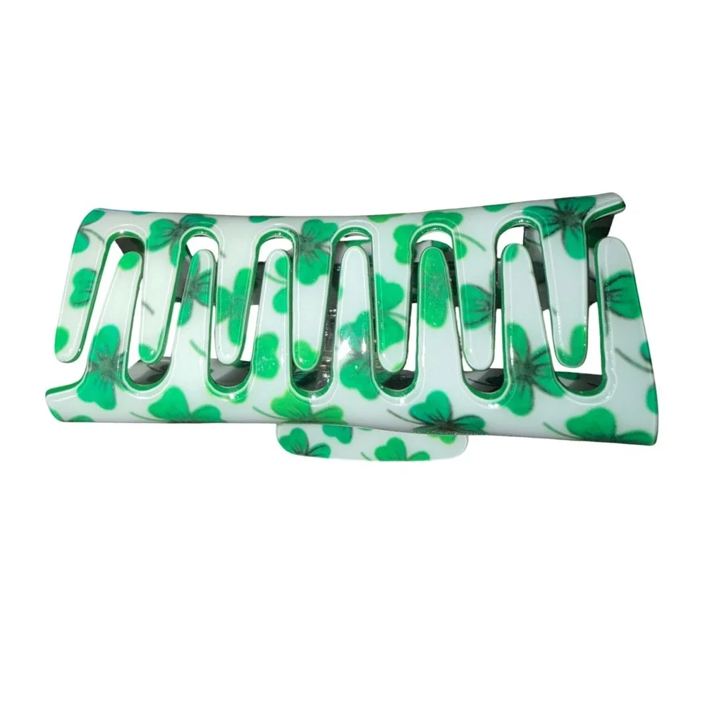 Shamrock Hair‎ Claw Clip Women One Size White Green Excellent Clover Shamrock